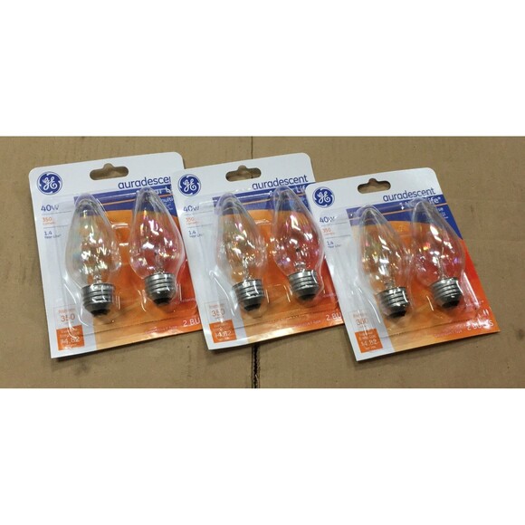 GE F15 40 Watt 40W Auradescent Candelabra Bulbs Flame Clear 2 Pack #75343 - Picture 1 of 2